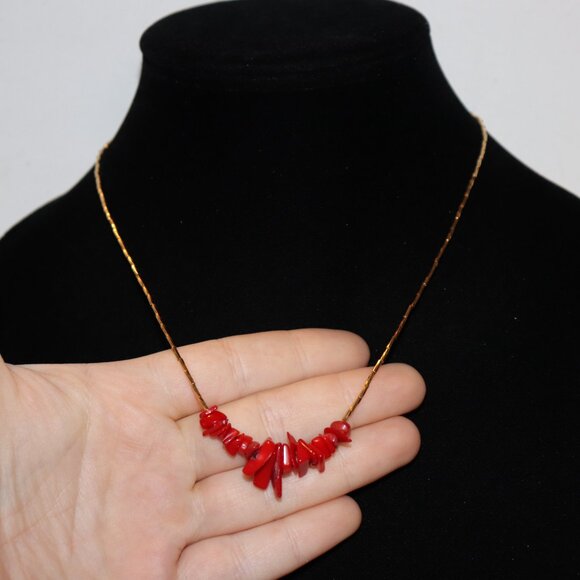 NWOT Liquid gold and coral beaded necklace 18" - Picture 4 of 6